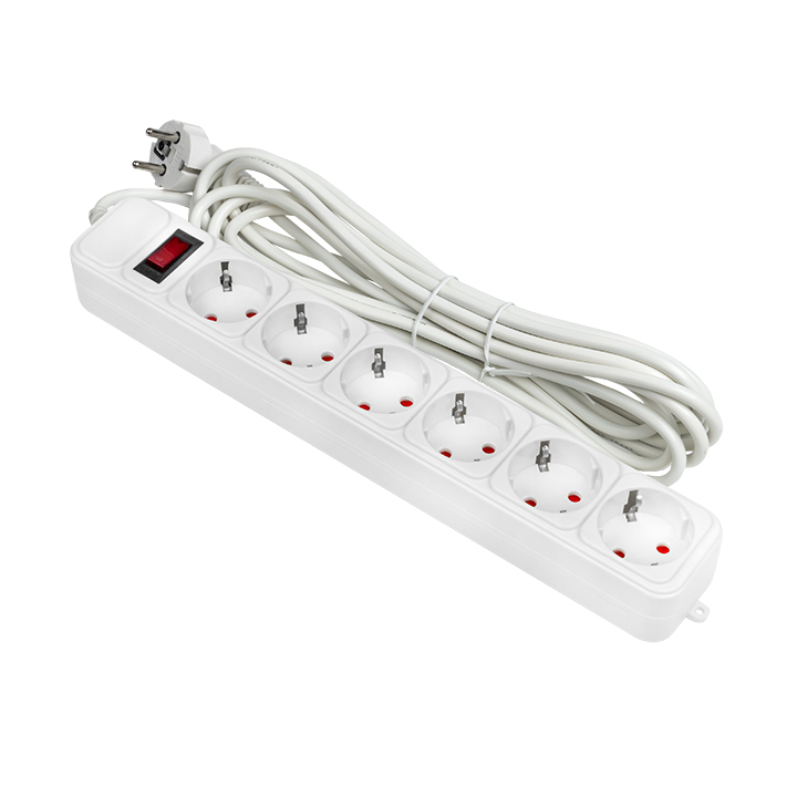 Сетевой фильтр 6*5м 10А/2,2кВт с выкл. c/з ПВС 3х0,75 Блокбастер EKF