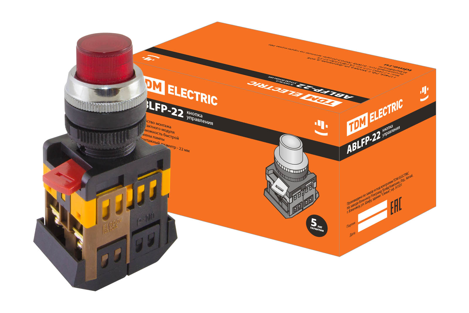 Кнопка ABLFP-22 красный d22мм неон/230В 1з+1р TDM Кнопка ABLFP-22 красный d22мм неон/230В 1з+1р TDM